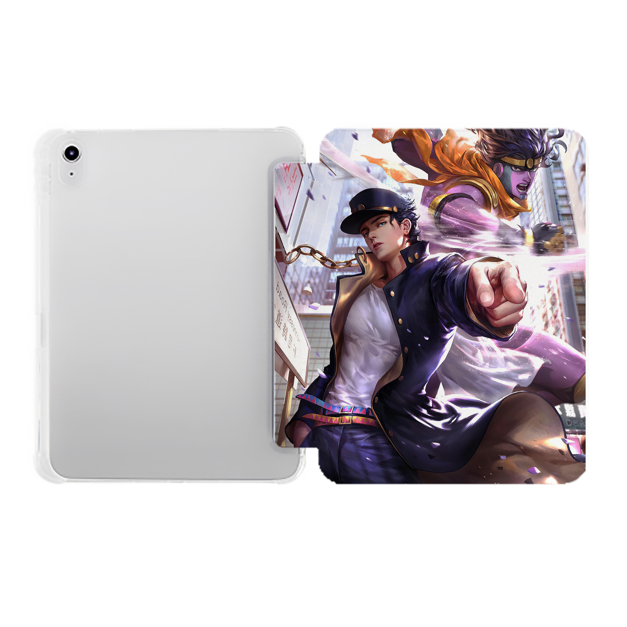 （画像用） ジョジョの奇妙な冒険 JoJo's Bizarre Adventure IPad ケース ペン収納付き 三つ折りスタンド PUレザー×シリコン 対応機種9.5/10.5/10.9インチ